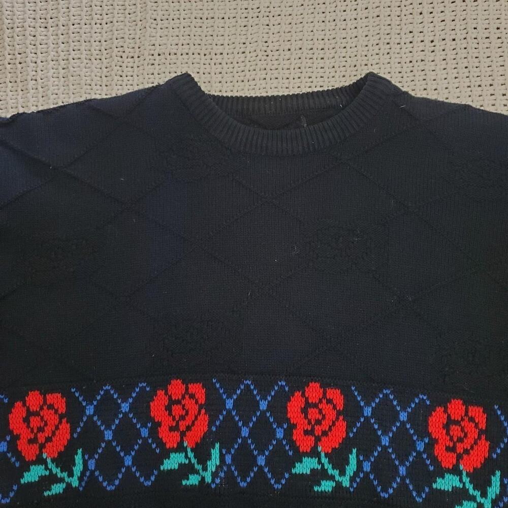 Vintage 80s rainbow ridge rose flower pattern sweater euc - Picture 3 of 6